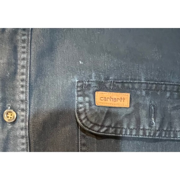 Carhartt Workwear 2 Pocket Logo Navy Long Sleeve Button Up Collar Shirt - Picture 7 of 10